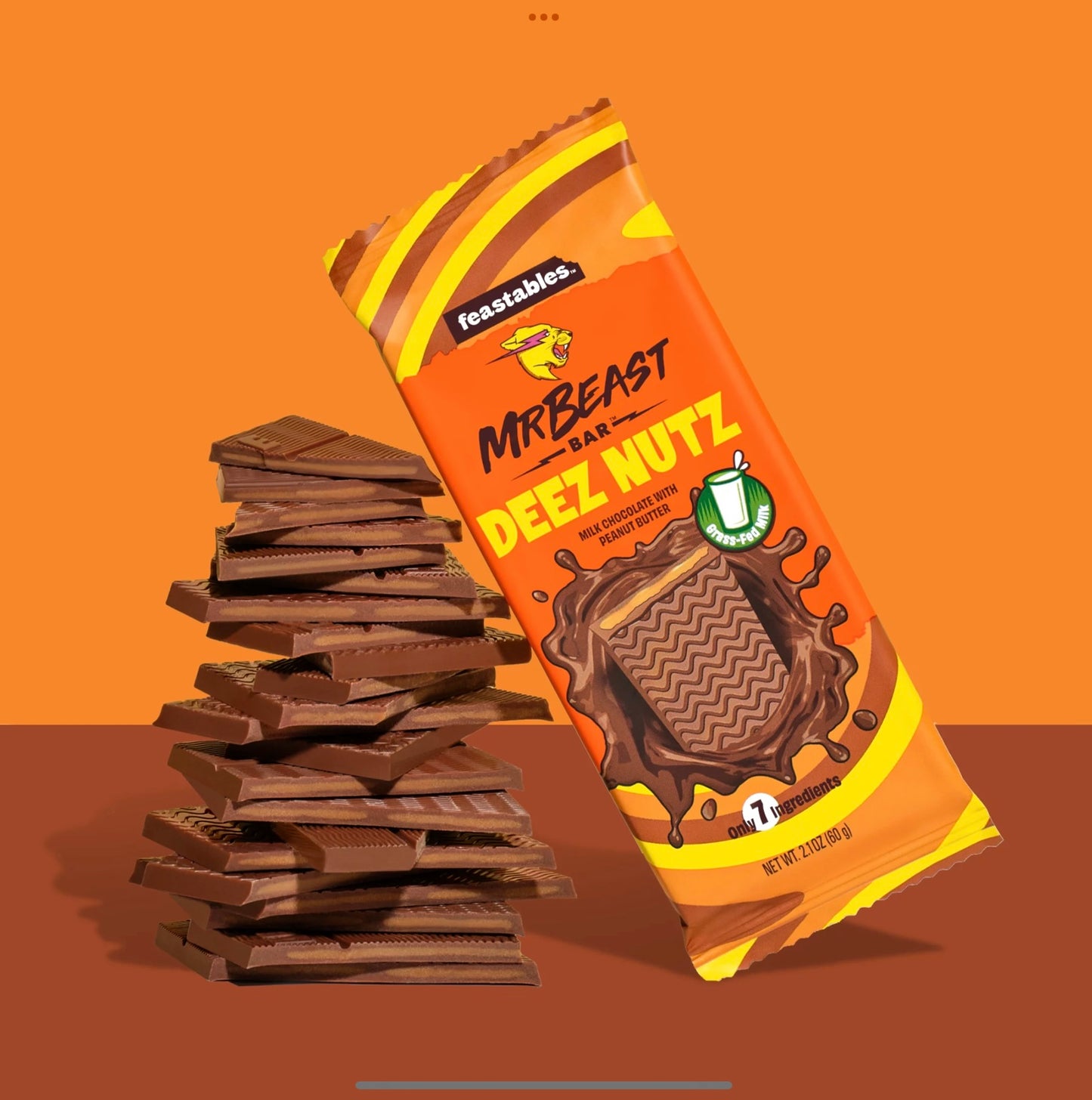 Feastables MrBeast Deez Nutz Peanut Butter Milk Chocolate Bar 60g