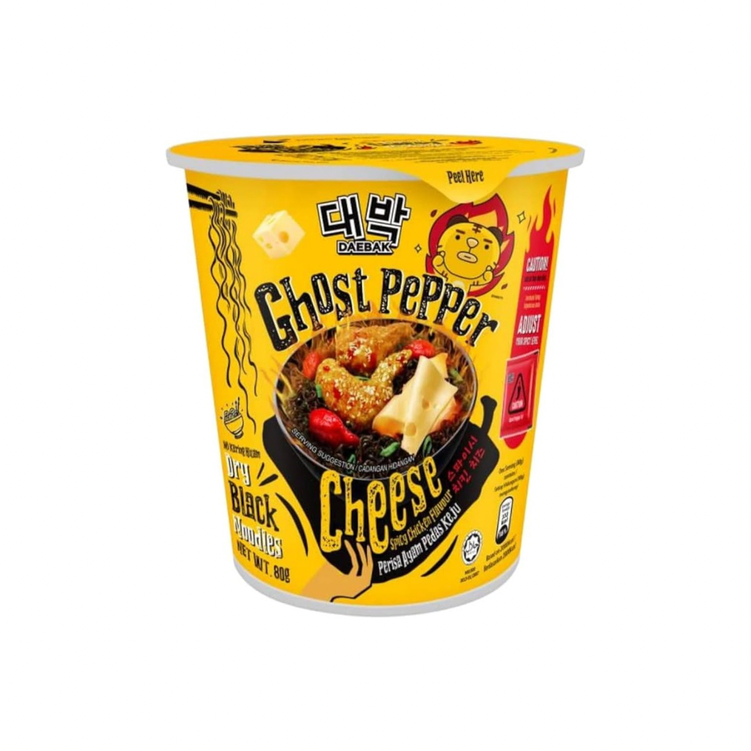 Daebak Ghost Pepper Dry Black Instant Noodles - With Cheese & Spicy Chicken Flavour Cup