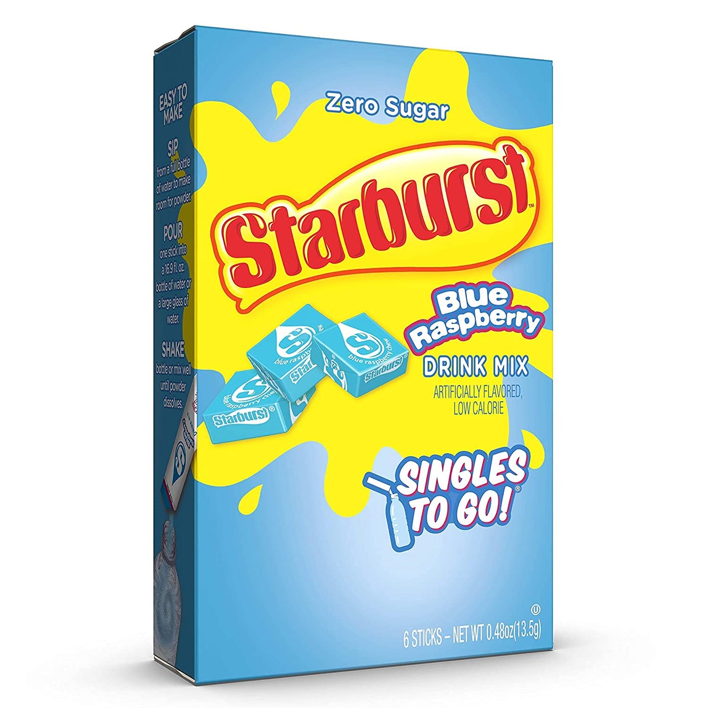 Starburst Singles To Go Zero Sugar Drink Mix, Blue Raspberry, 6 CT Per Box