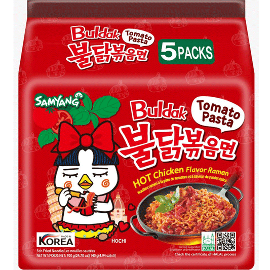 Samyang Buldak Spicy Hot Chicken Tomato Pasta Ramen, Multi pack 5×140g